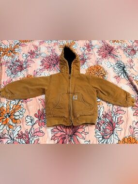 Carhartt Caramel Brown Hooded Canvas Jacket kids XXS- (4-5)